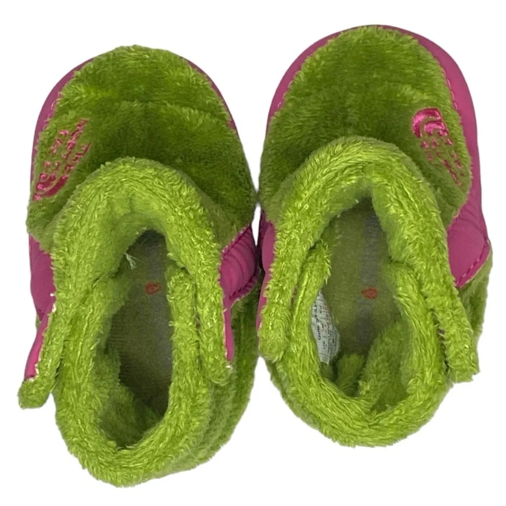 The North Face Infant NSE Fleece Booties Green Pink Size 4